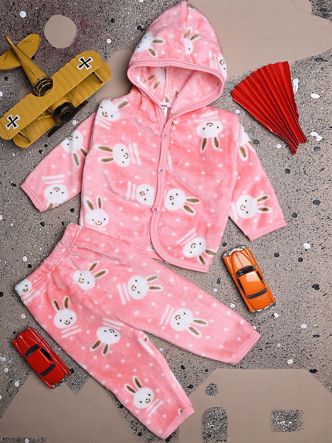 

V-Mart Infants Kids Printed Hooded T-shirt with Trousers, Coral