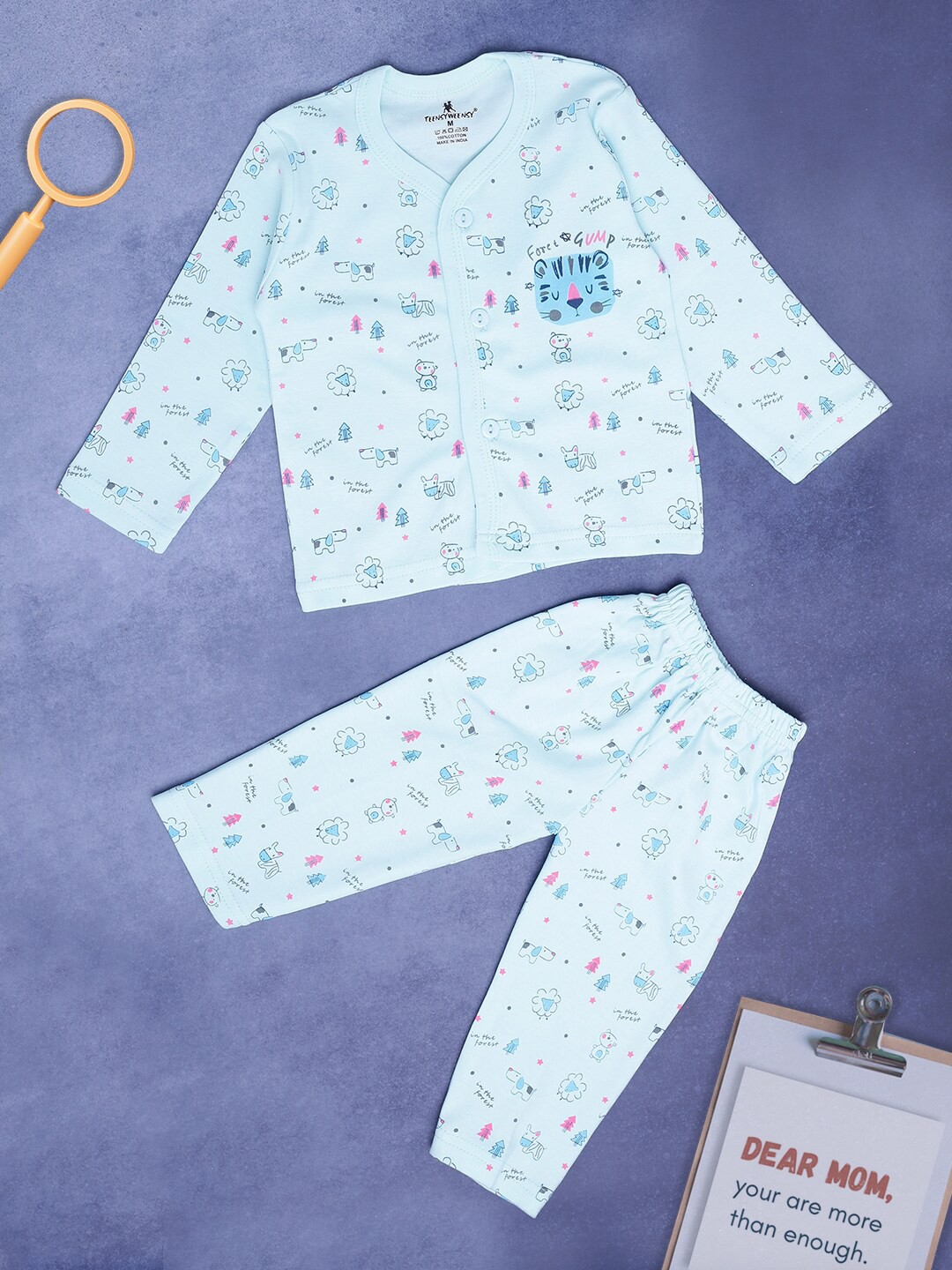

V-Mart Infant Printed Cotton T-shirt with Pyjamas, Turquoise blue