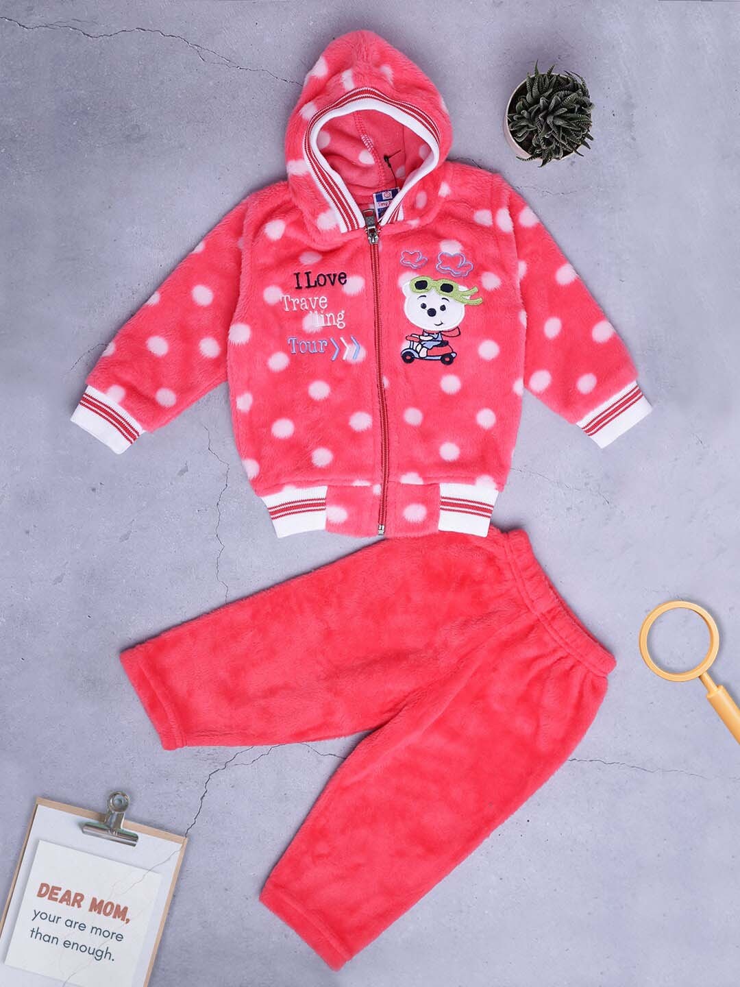 

V-Mart Kids Printed Fur Sweatshirt with Trousers, Pink