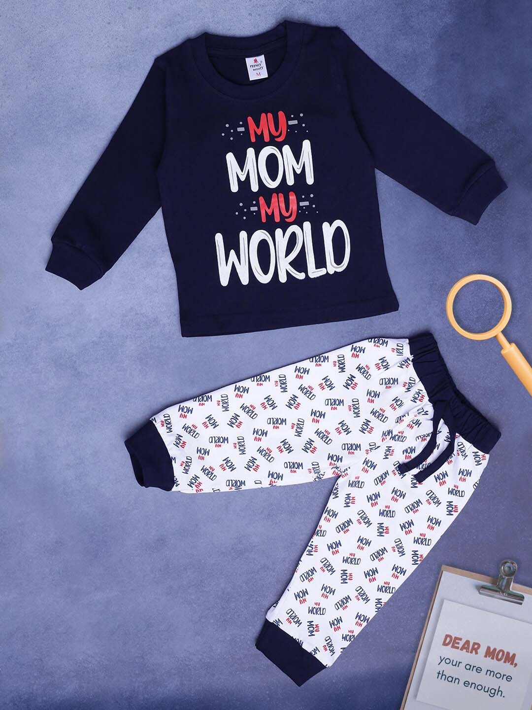 

V-Mart Infants Printed Pure Cotton T-shirt With Trouser, Navy blue