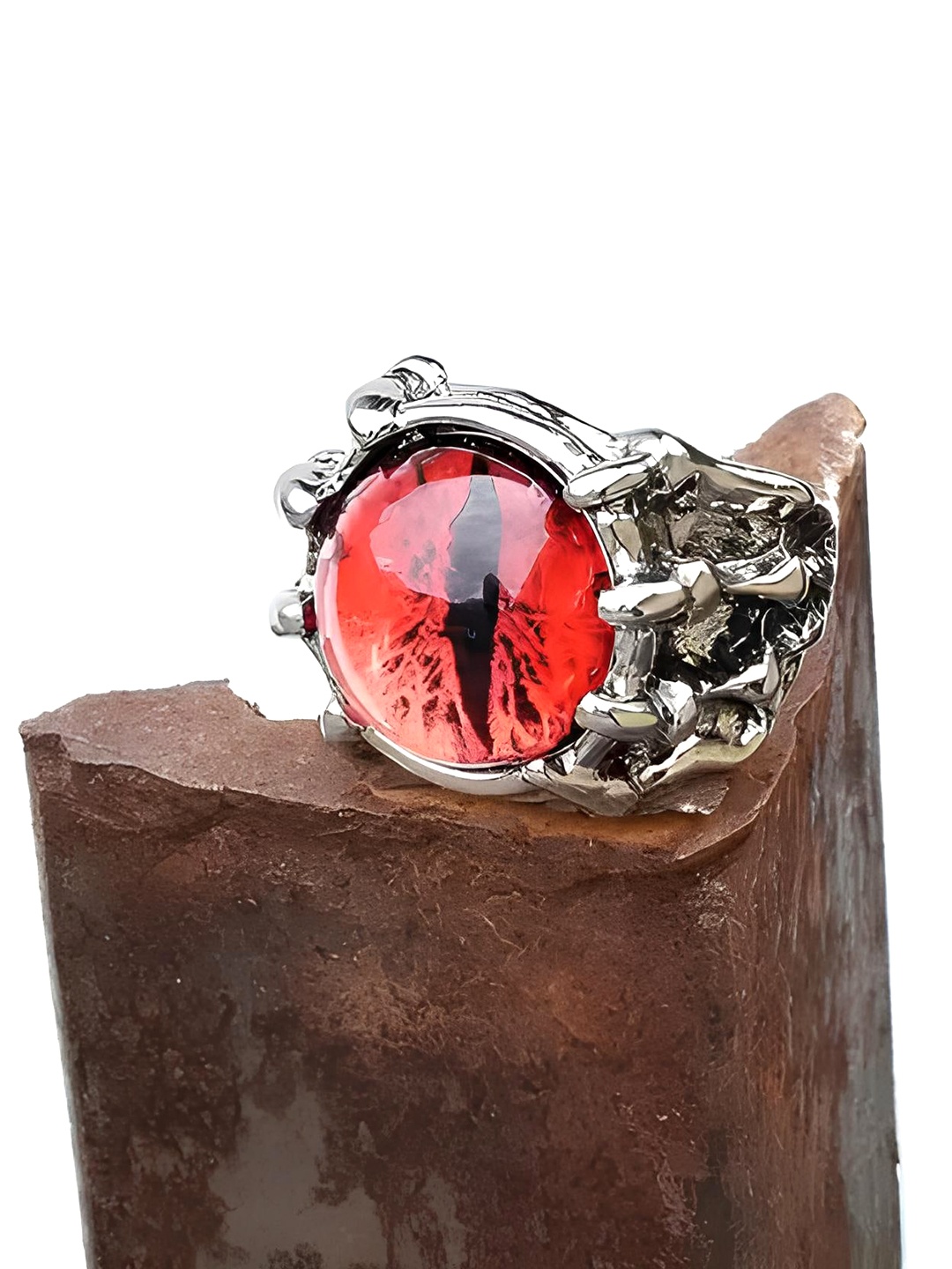 

KARISHMA KREATIONS Stone-Studded Stainless Steel Finger Ring, Red