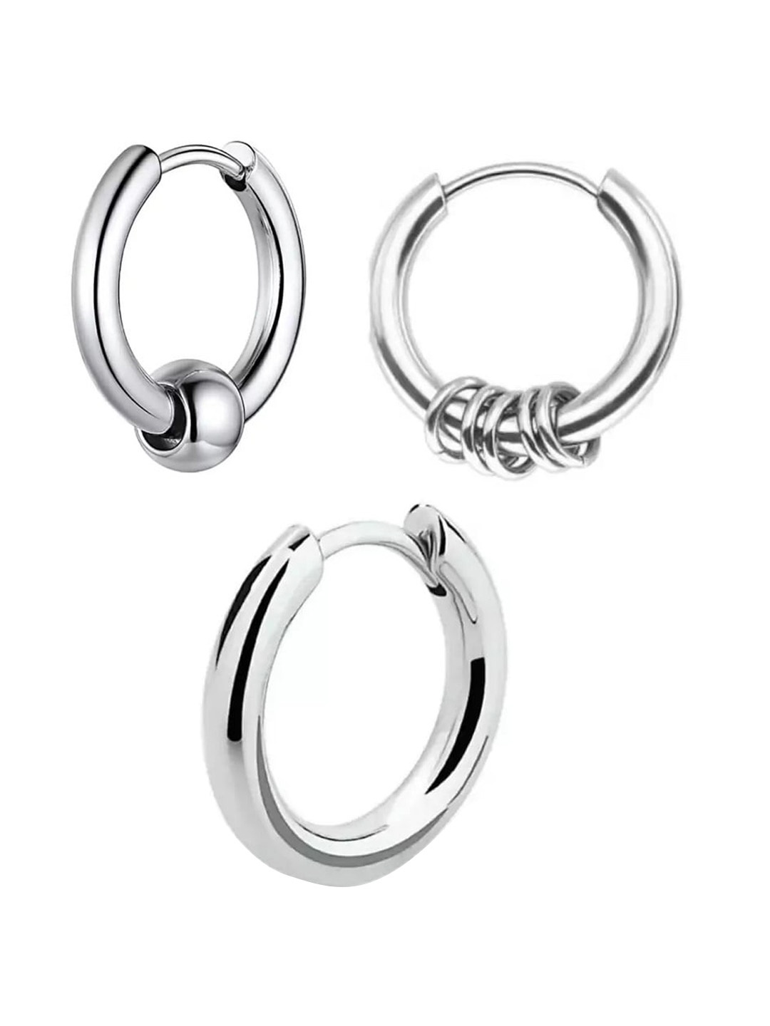 

KRYSTALZ Men 3 Pieces Silver-Plated Circular Hoop Earrings