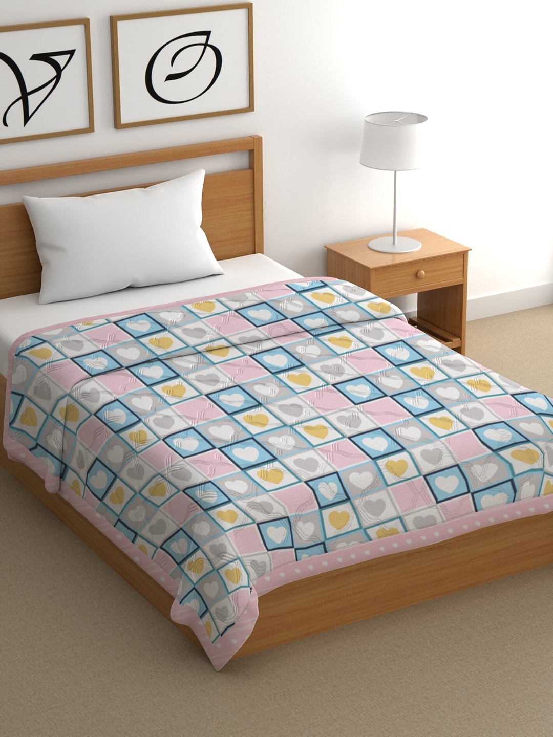 

CHHAVI INDIA Pink & White Geometric Cotton AC Room 350 GSM Single Bed Comforter