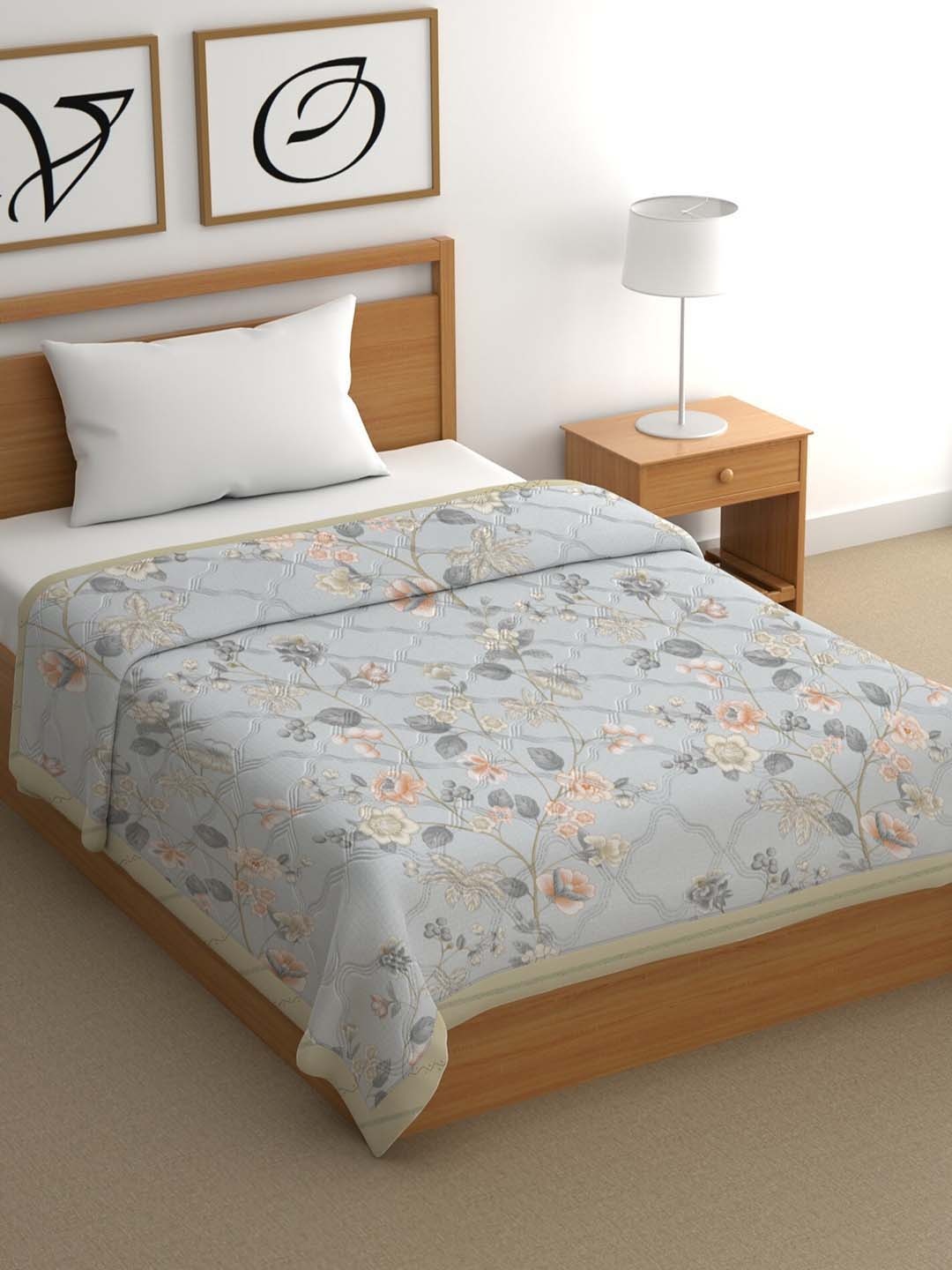 

CHHAVI INDIA Grey & Pink Ethnic Motifs Cotton AC Room 350 GSM Single Bed Comforter