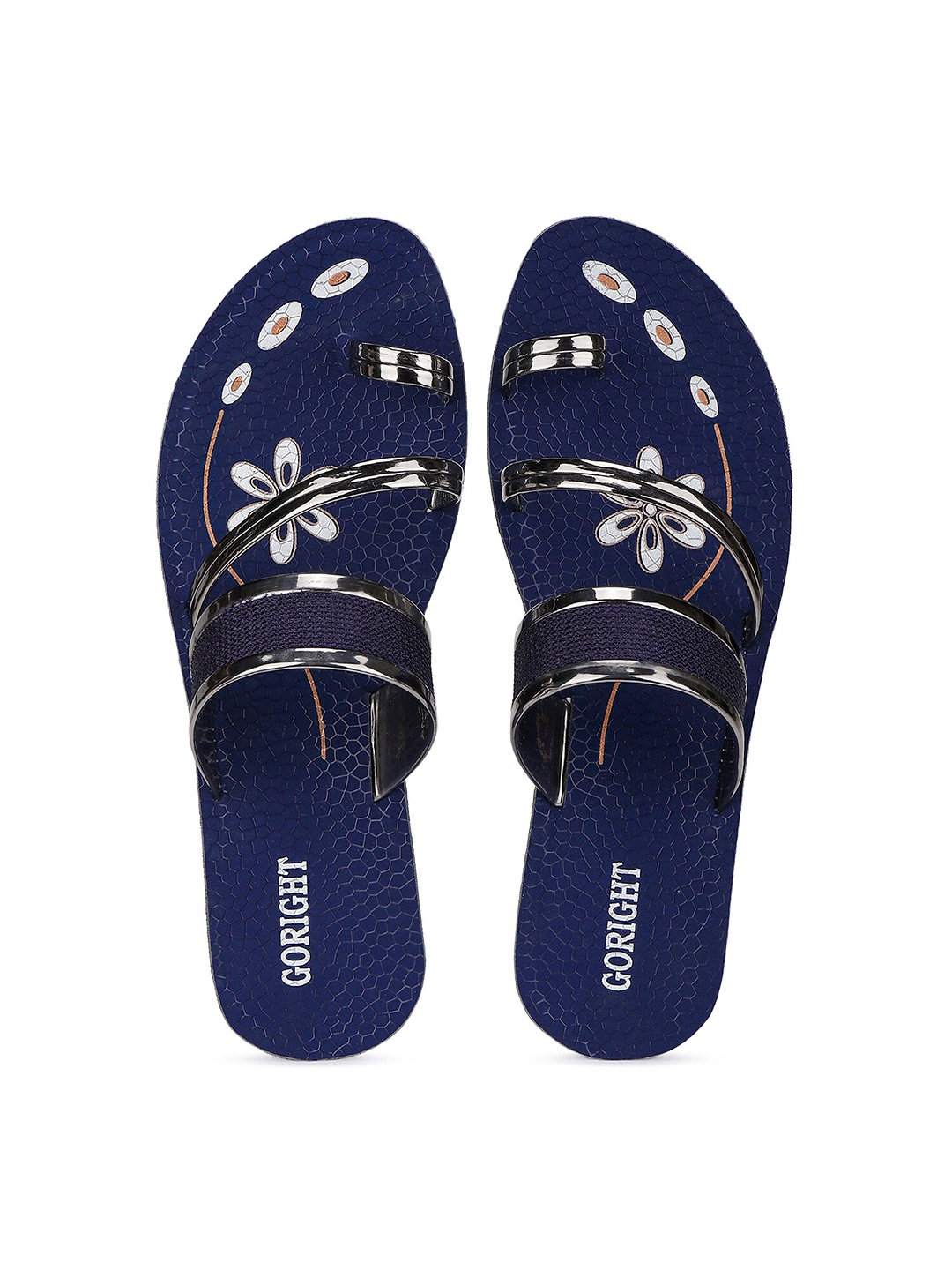 

BERSACHE Printed One Toe Flats, Navy blue