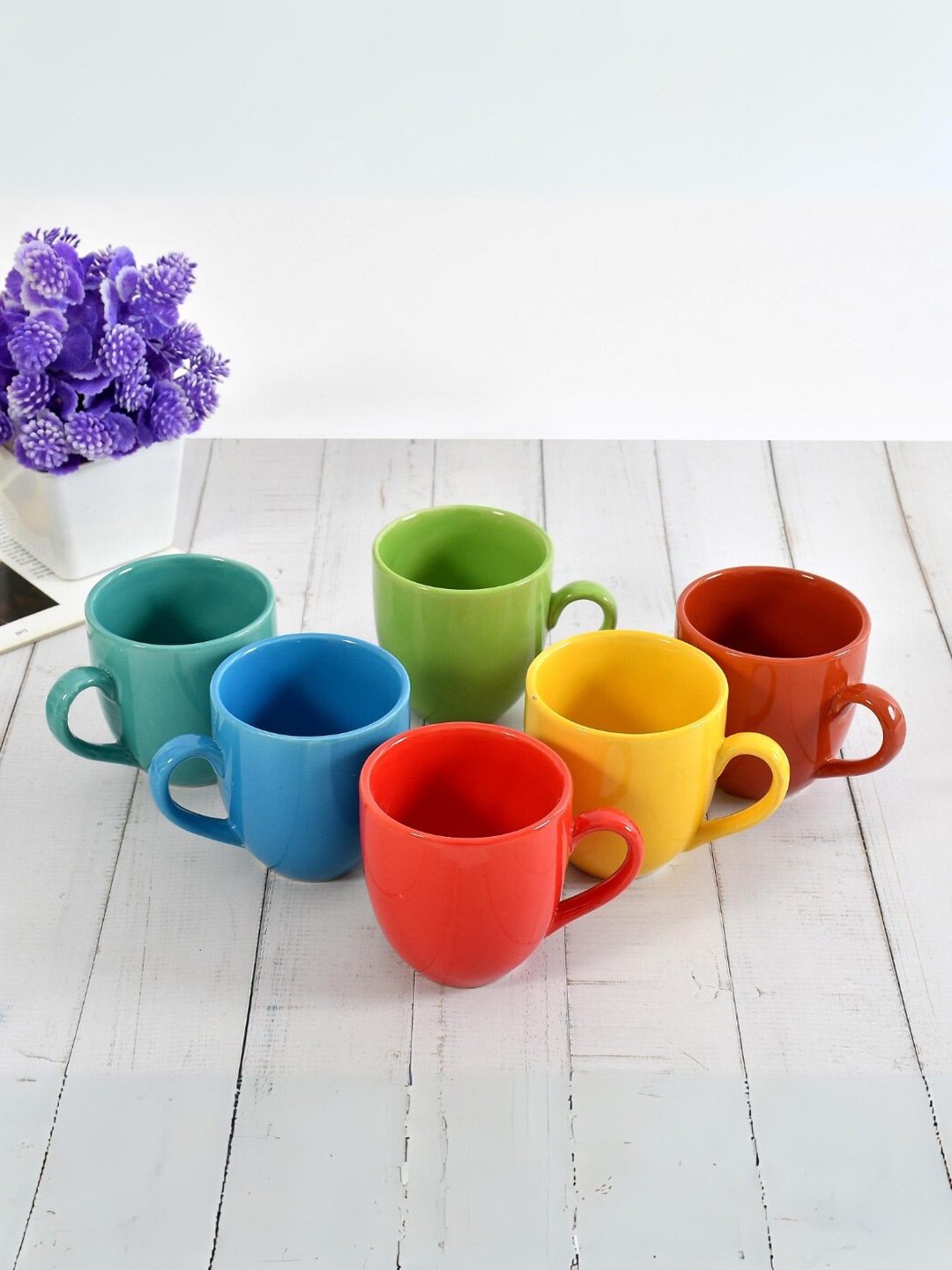 

CLIO'S HERITAGE STORE Red & Blue 6-Pieces Solid Ceramic Glossy Coffee Mugs 250 ml