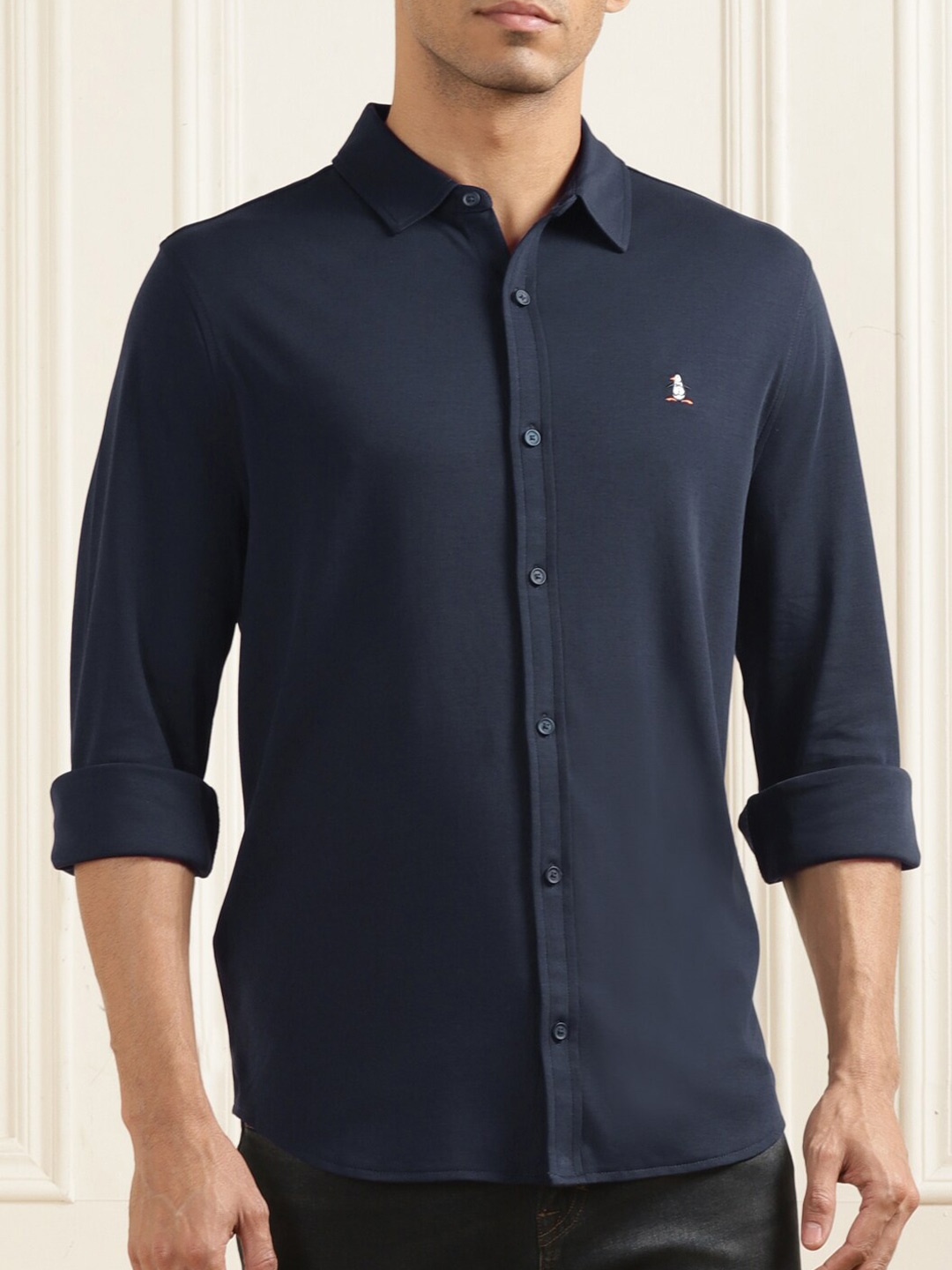 

Original Penguin Slim Fit Spread Collar Casual Organic Cotton Shirt, Navy blue