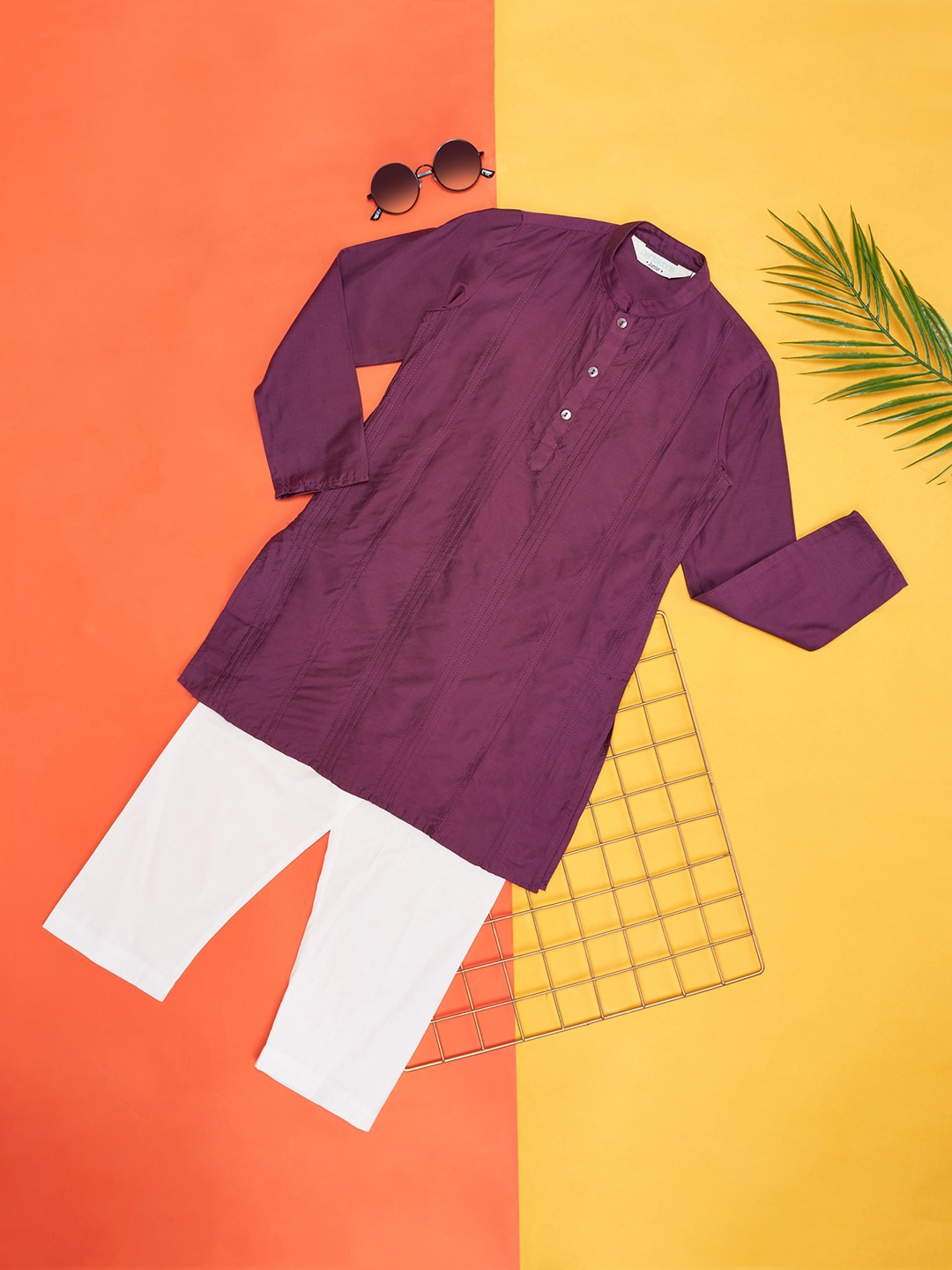 

indus route by Pantaloons Boys Mandarin Collar Pure Cotton Kurta with Pyjamas & Dupatta, Red