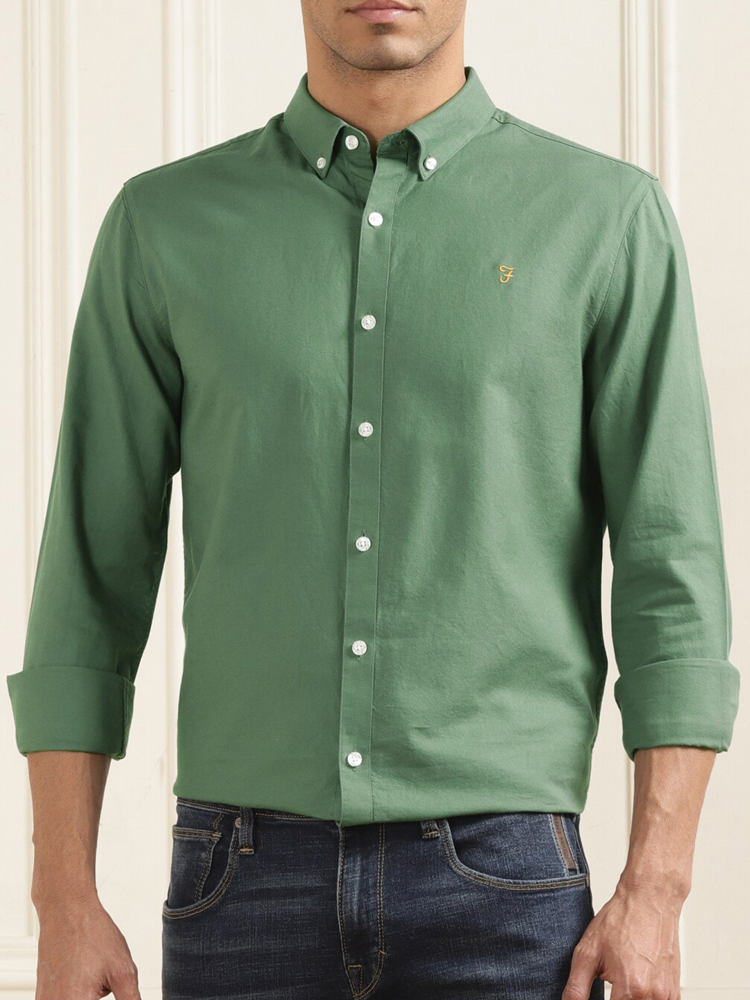 

Farah Slim Fit Button Down Collar Pure Cotton Casual Shirt, Green