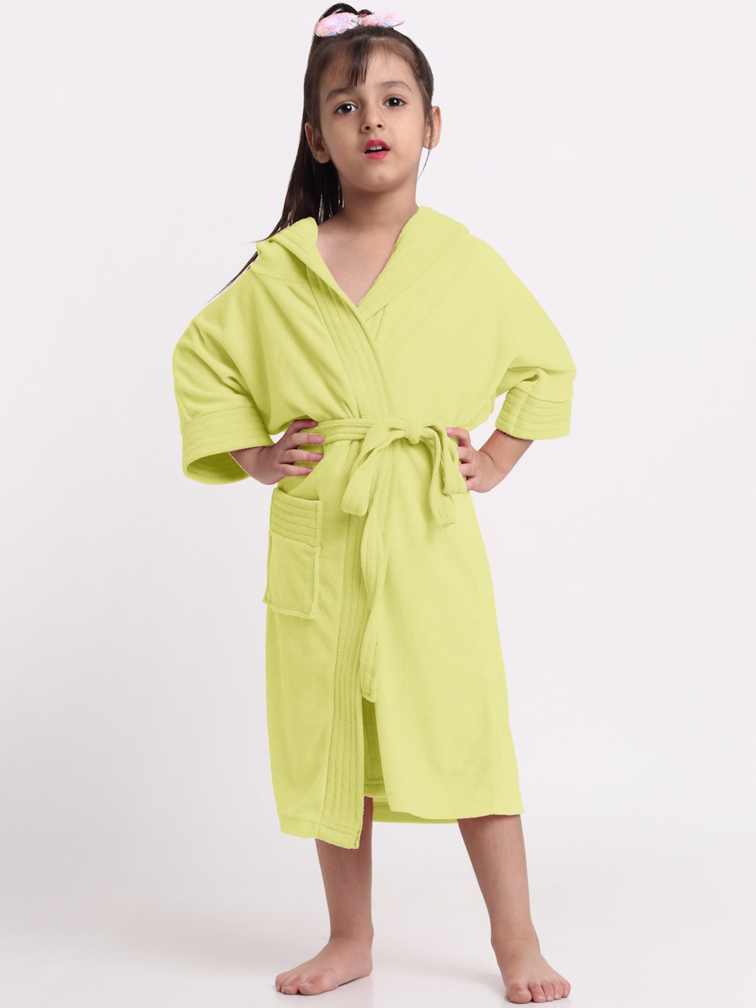 

Creeva Kids Long Sleeved Hooded Belted Terry Bath Robe, Yellow