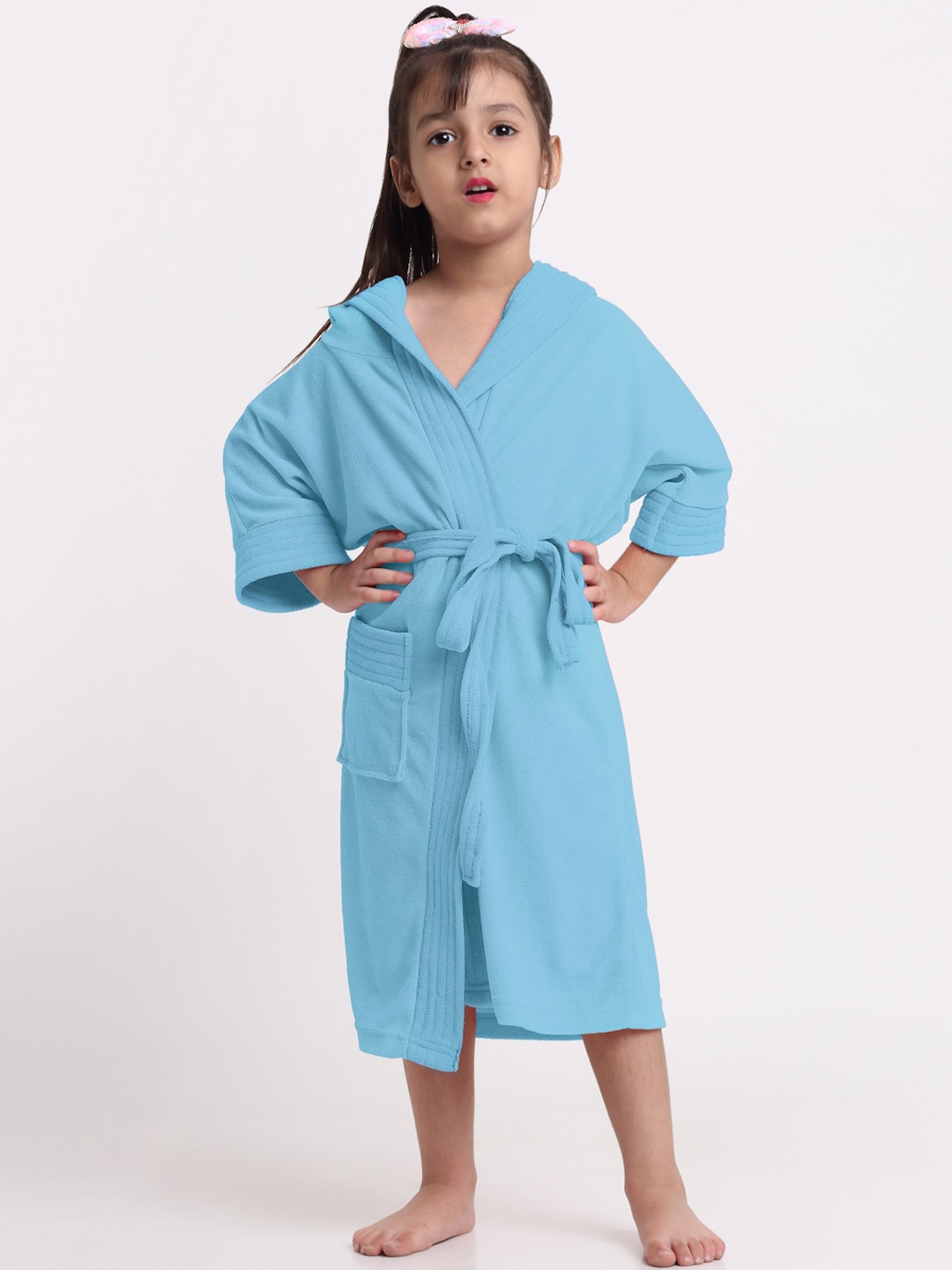 

Creeva Kids Hooded Belted Terry Cotton Bath Robe, Blue