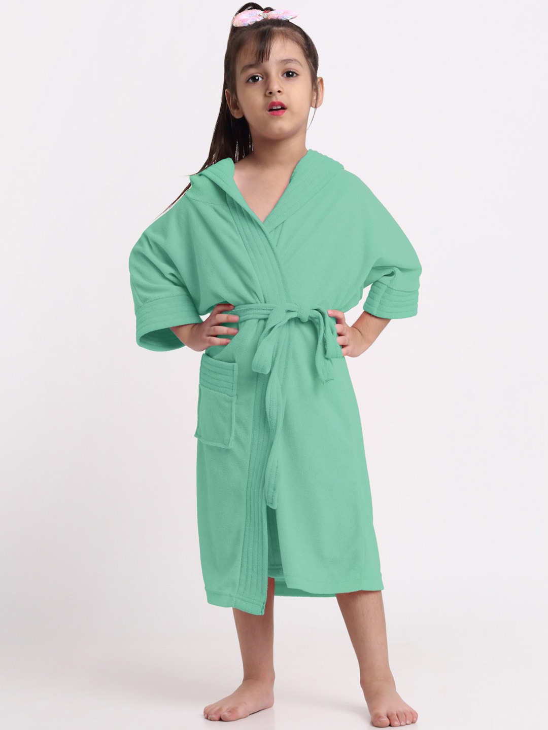 

Creeva Kids Hooded Terry Belted Bath Robe, Sea green