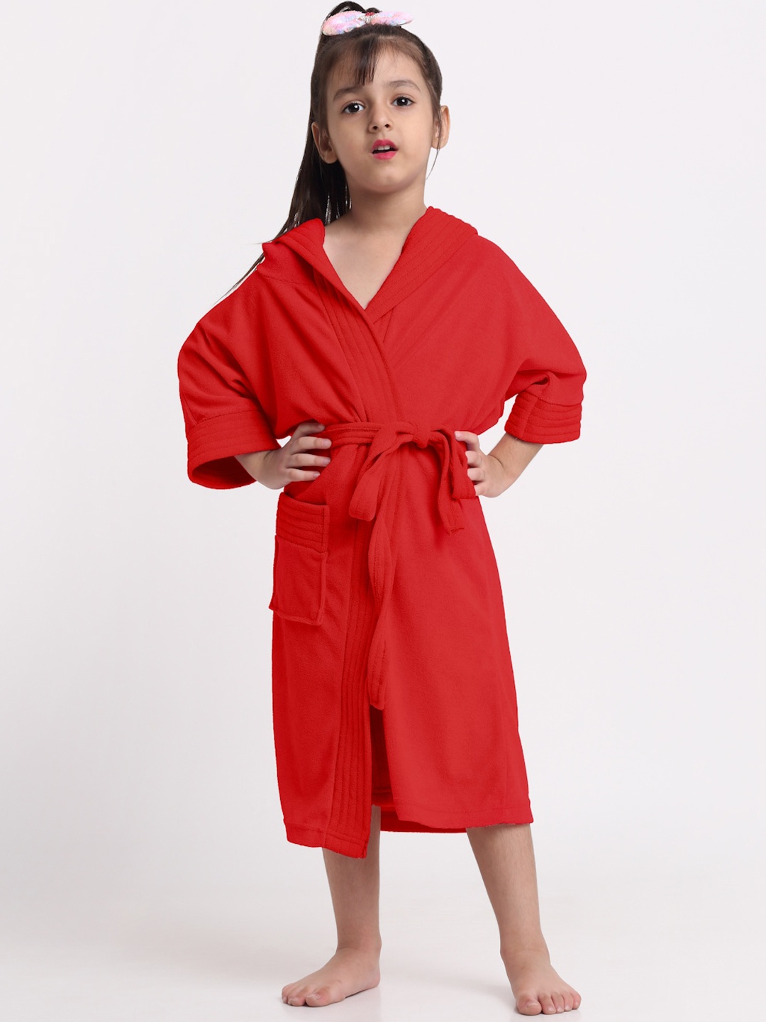 

Creeva Kids Hooded Terry Belted Bath Robe, Red