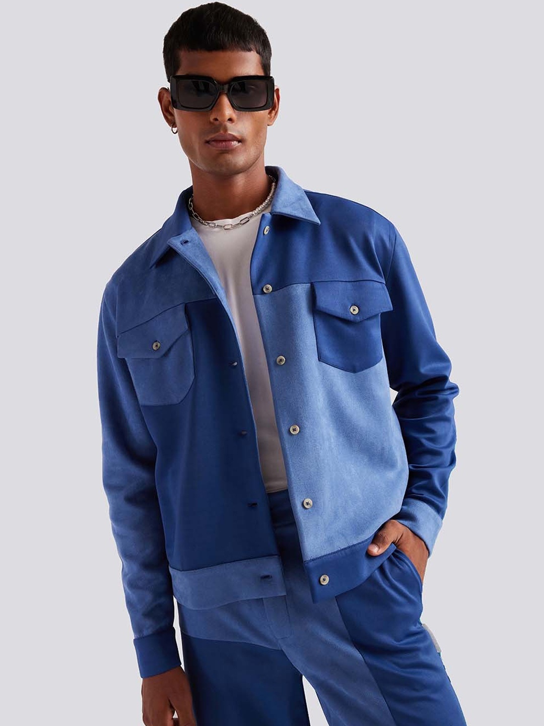 

Muvazo Shirt Collar Neck Shacket With Flared Trouser, Blue