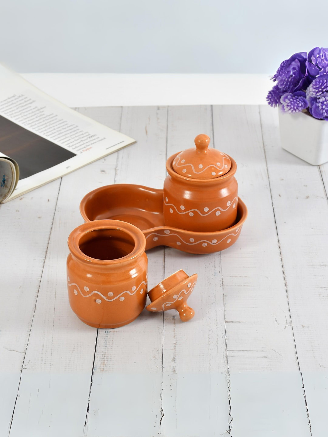 

CLIO'S HERITAGE STORE Brown Pickle Jar Set with Tray