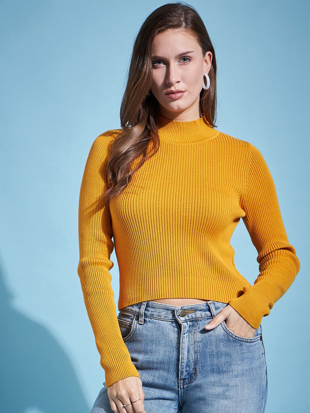 

98 Degree North Turtle Neck Cotton Crop Pullover, Mustard