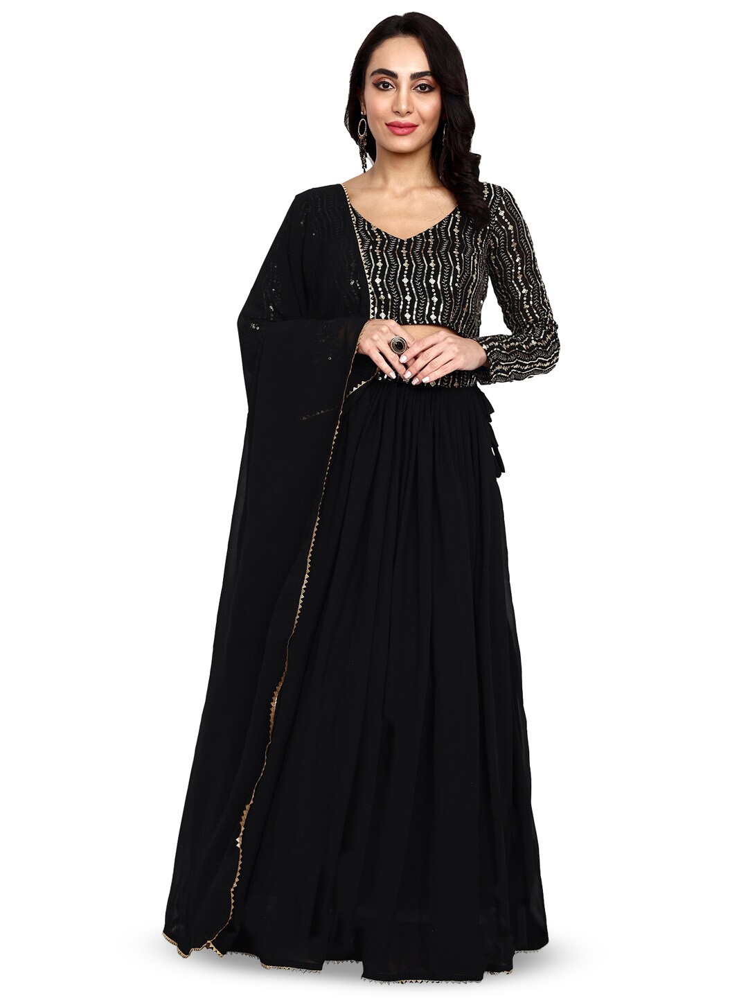 

TIKODI Embellished Sequinned Semi-Stitched Lehenga & Unstitched Blouse With Dupatta, Black