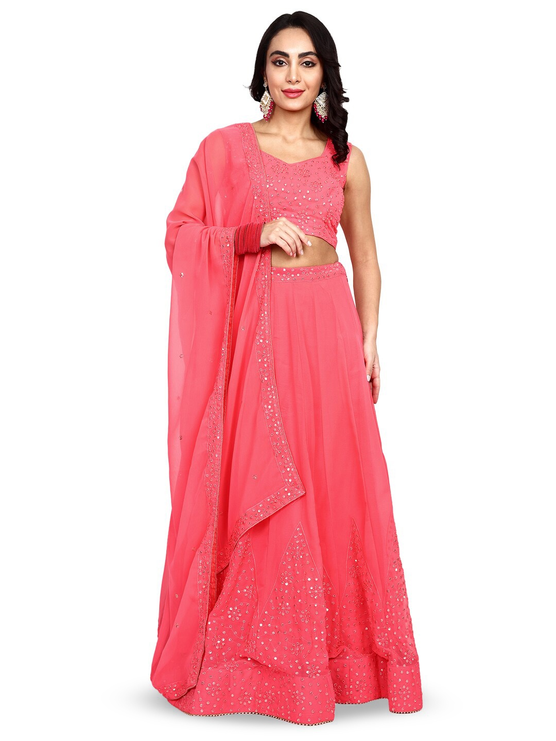 

TIKODI Embroidered Sequinned Semi-Stitched Lehenga & Unstitched Blouse With Dupatta, Pink