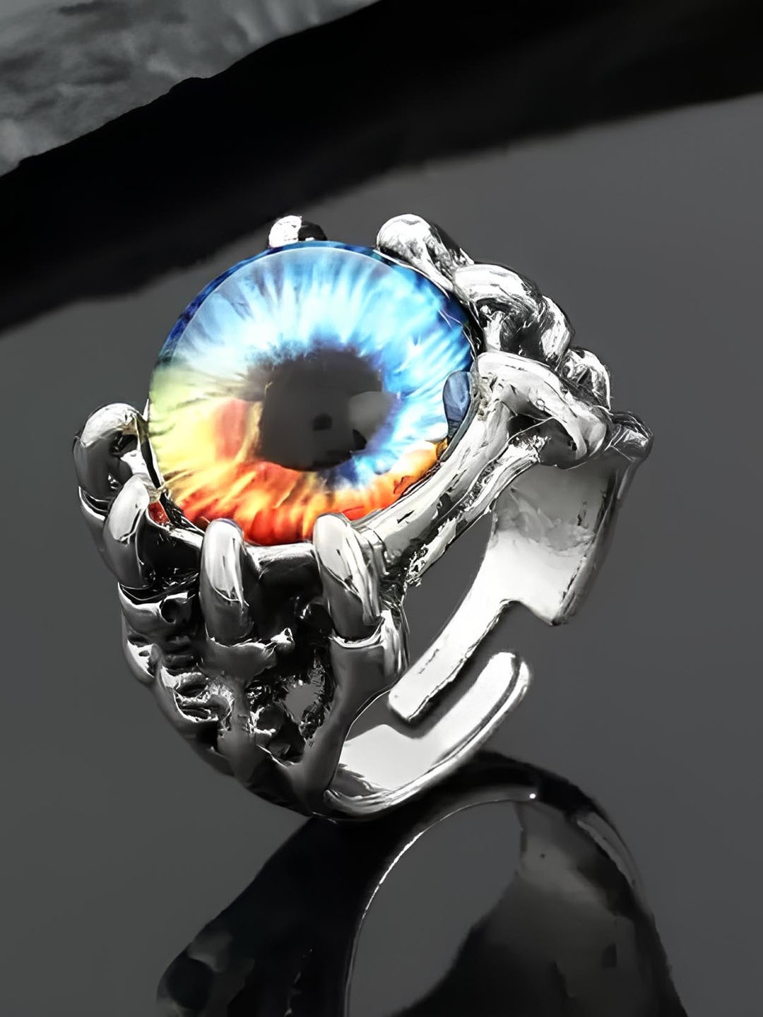 

KARISHMA KREATIONS Unisex Stone-Studded Demon Evil Eye Finger Ring, Silver