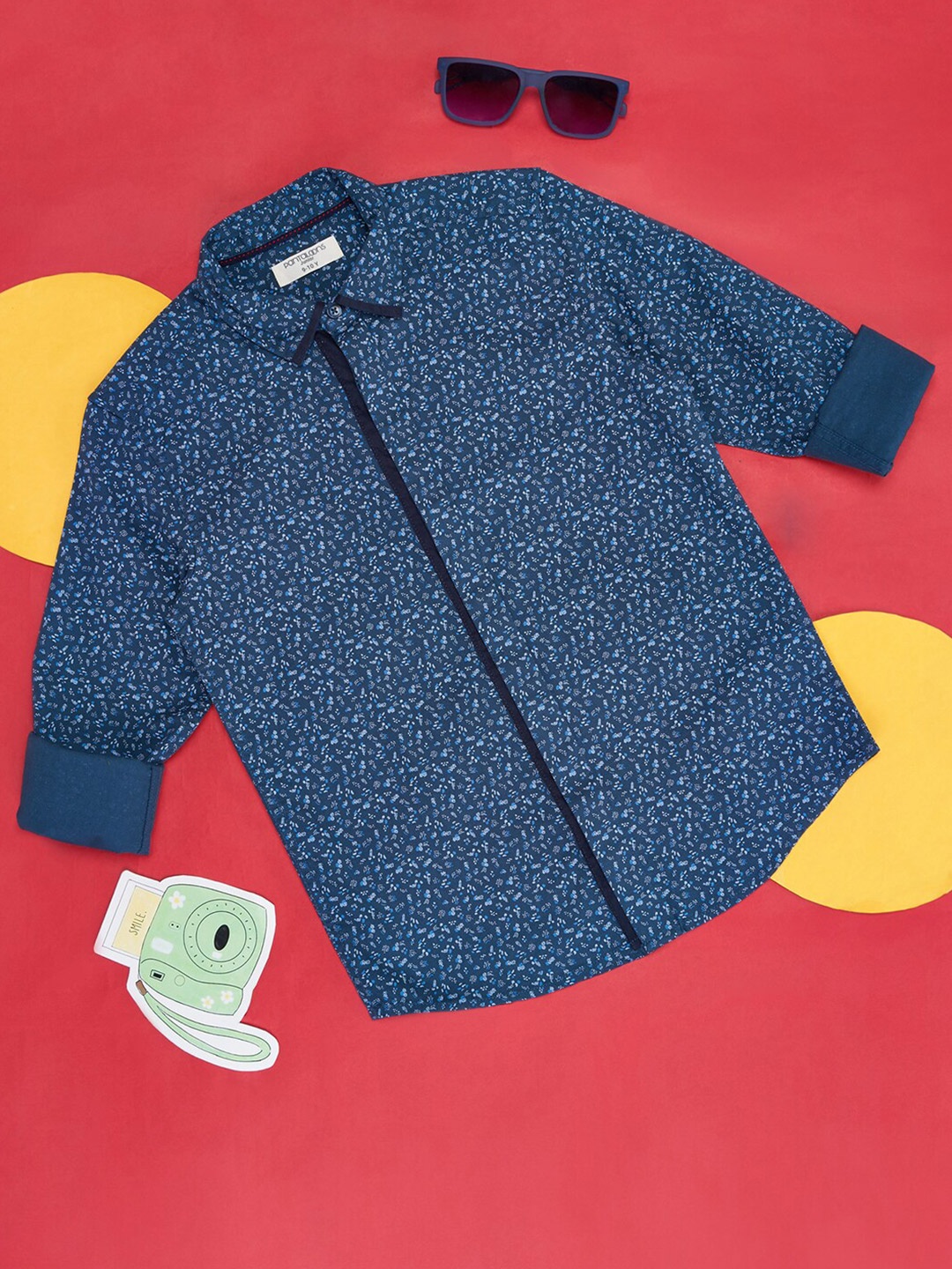 

Pantaloons Junior Boys Floral Printed Spread Collar Cotton Party Shirt, Teal