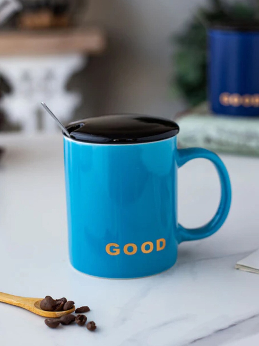 

THEDECORKART Blue & Black Ceramic Matte Cup