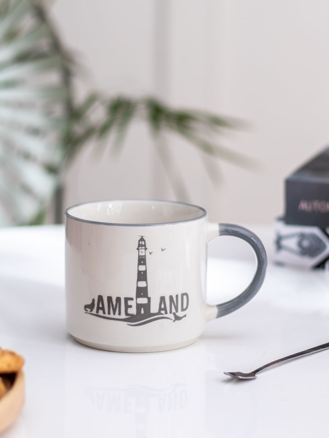 

THEDECORKART White & Grey Text or Slogans Printed Ceramic Matte Cup 300 Ml