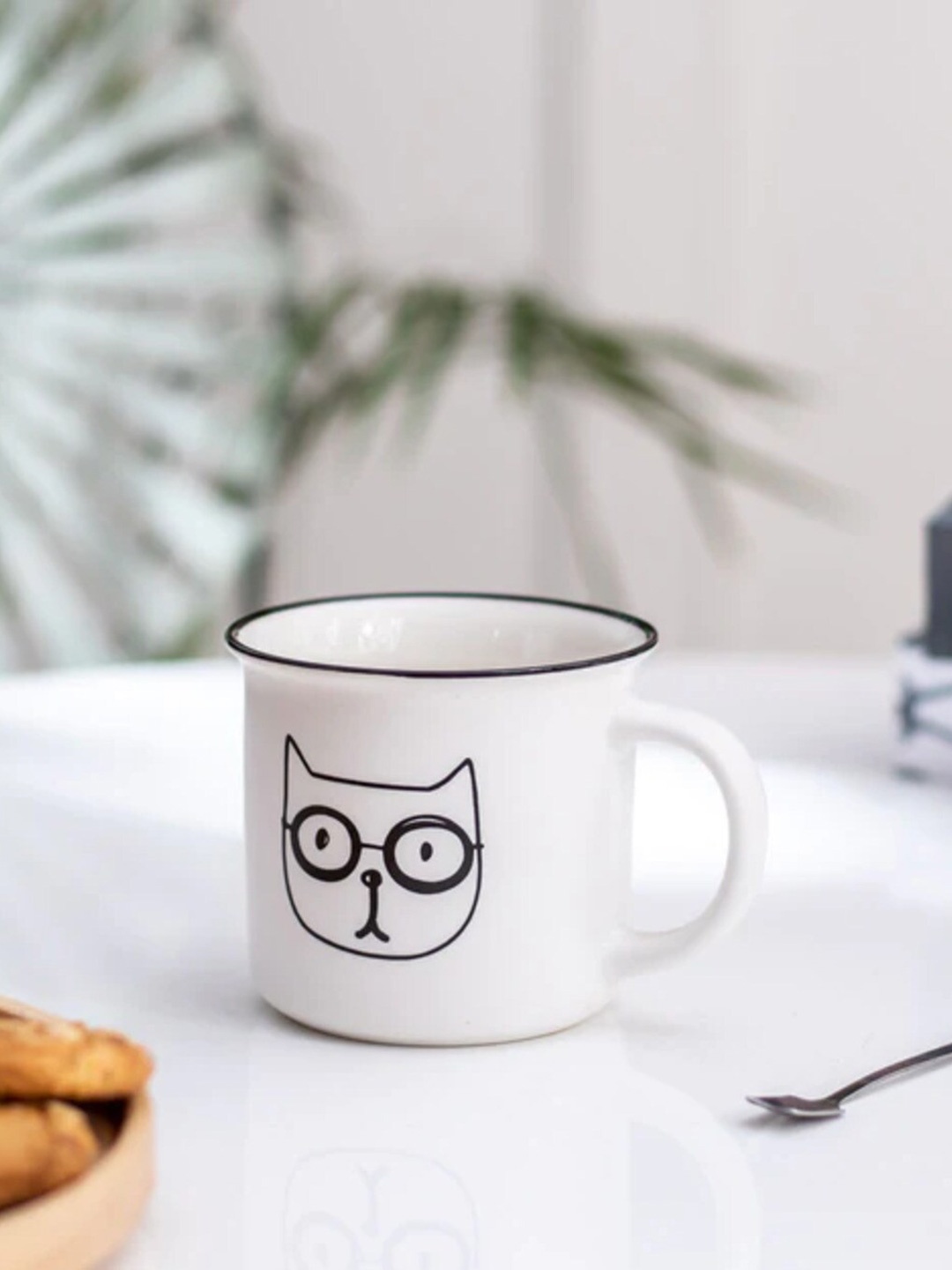

THEDECORKART White & Black Hand Painted Ceramic Matte Mugs