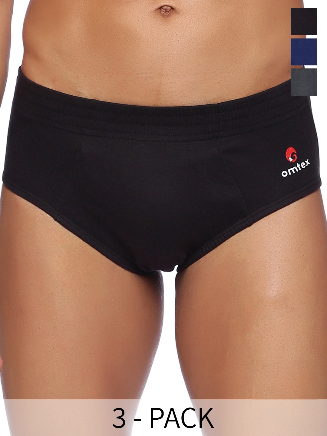

Omtex Pack Of 3 Mid-Rise Cotton Hipster Briefs Sprt-Brf-Blk-Nvy-Gry-XS-P3, Grey