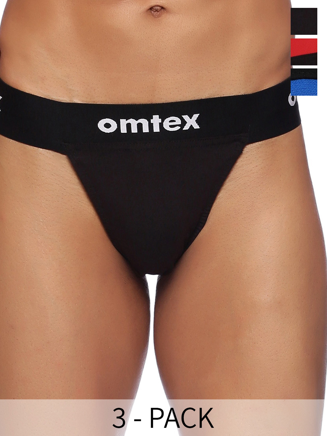 

Omtex Pack Of 3 Cotton Ribbed Briefs Rio-BC-Supt-Blk-Blu-Red-XS-P3, Blue