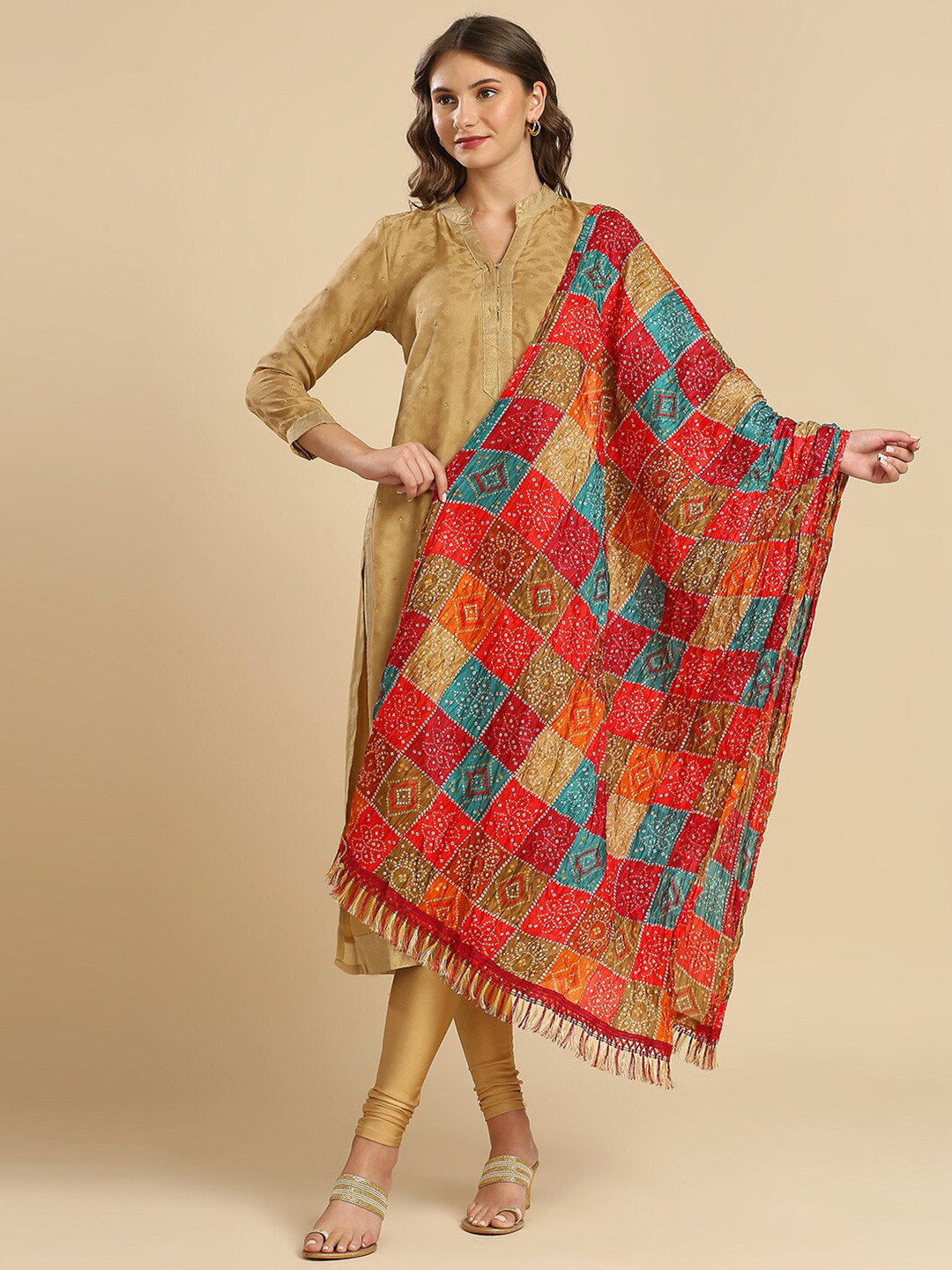 

Dupatta Bazaar Bandhani Printed Dupatta, Red