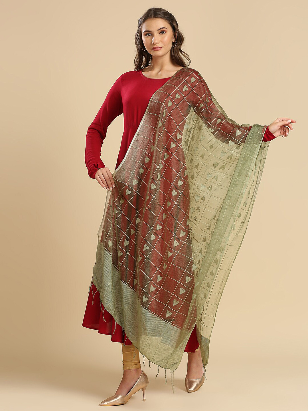 

Dupatta Bazaar Ethnic Motifs Woven Designed Organza Dupatta, Green