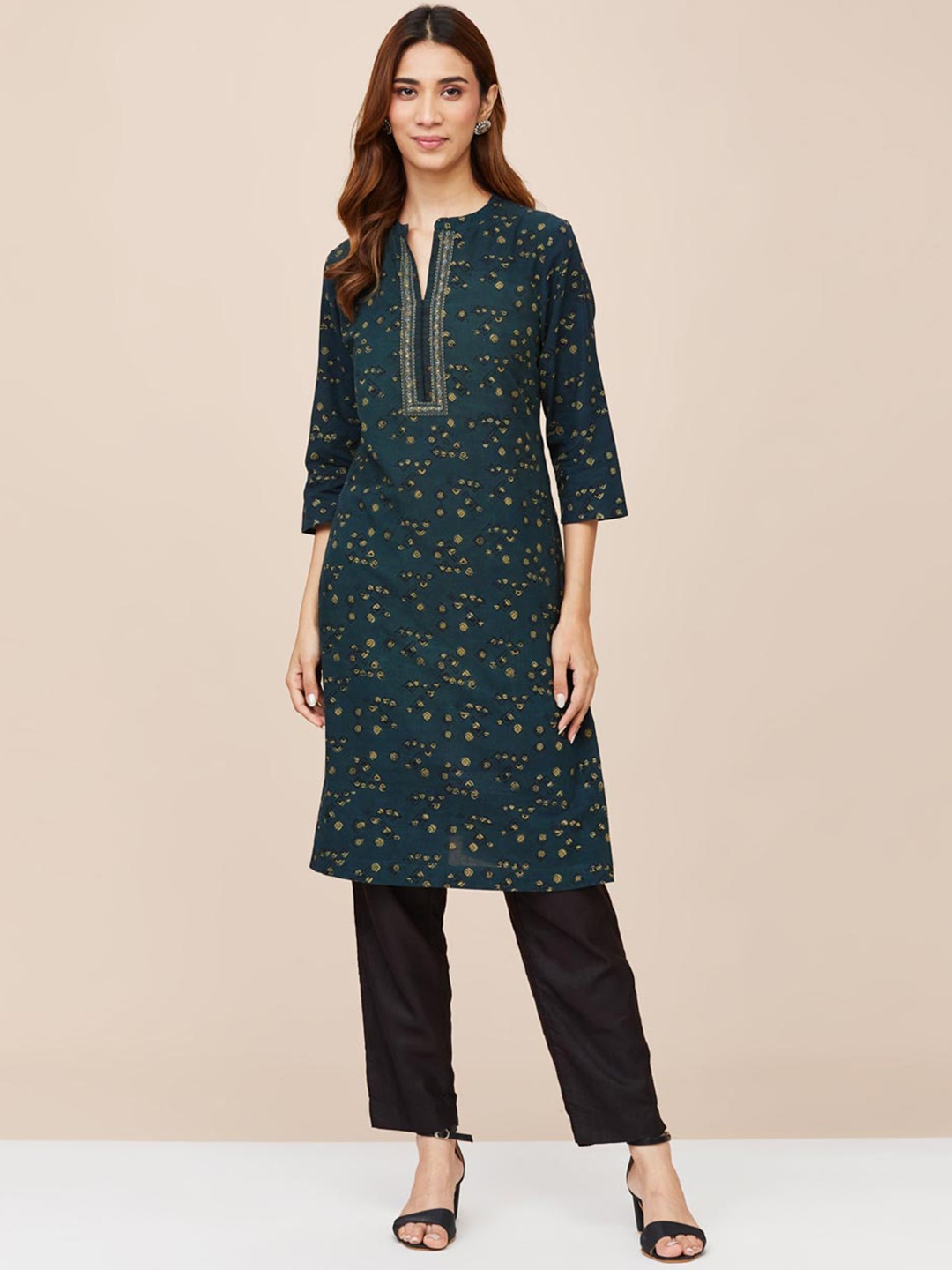 

Fabindia Geometric Printed Cotton Straight Kurta, Green
