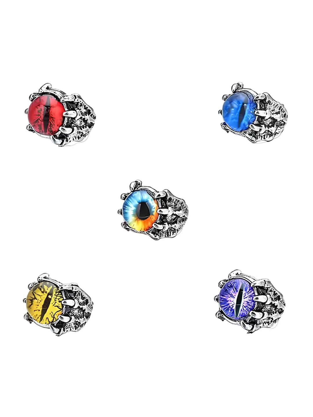 

KARISHMA KREATIONS Set Of 5 Stone-Studded Stainless Steel Finger Ring, Blue