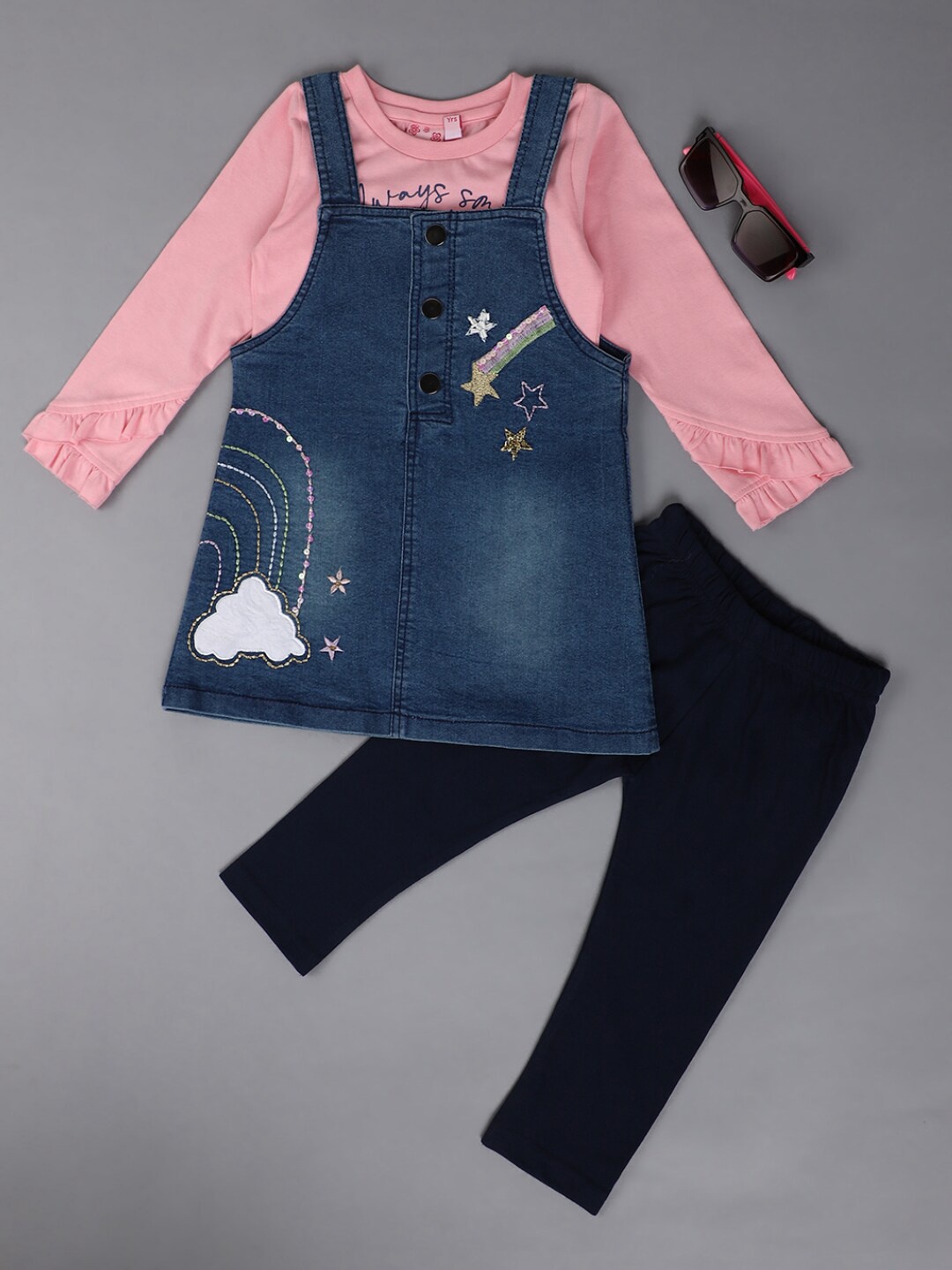 

V-Mart Kids Printed Cotton Linen Top With Trousers, Pink
