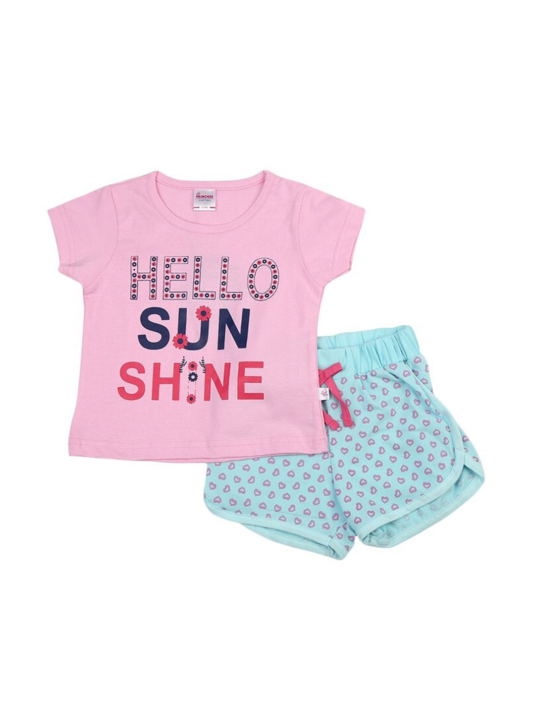 

V-Mart Girls Typography Printed Short Sleeves T-shirt With Shorts, Pink