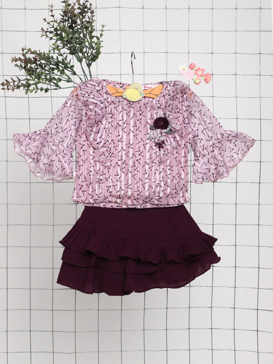 

V-Mart Girls Printed Top with Skirt, Pink