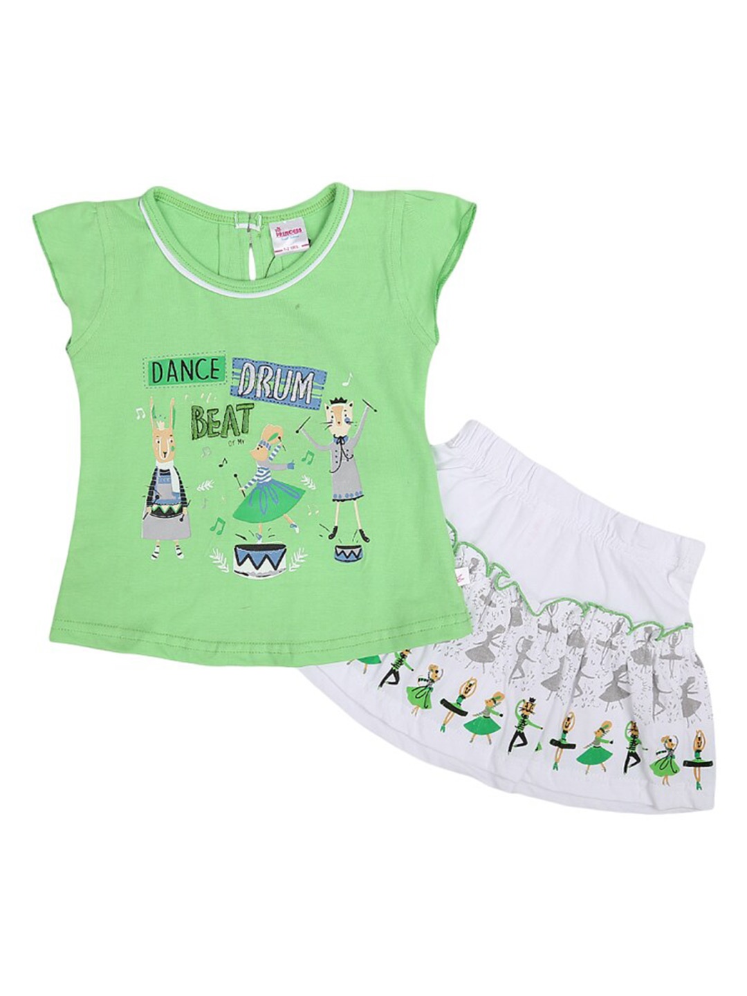 

V-Mart Girls Printed Top With Skirt, Green