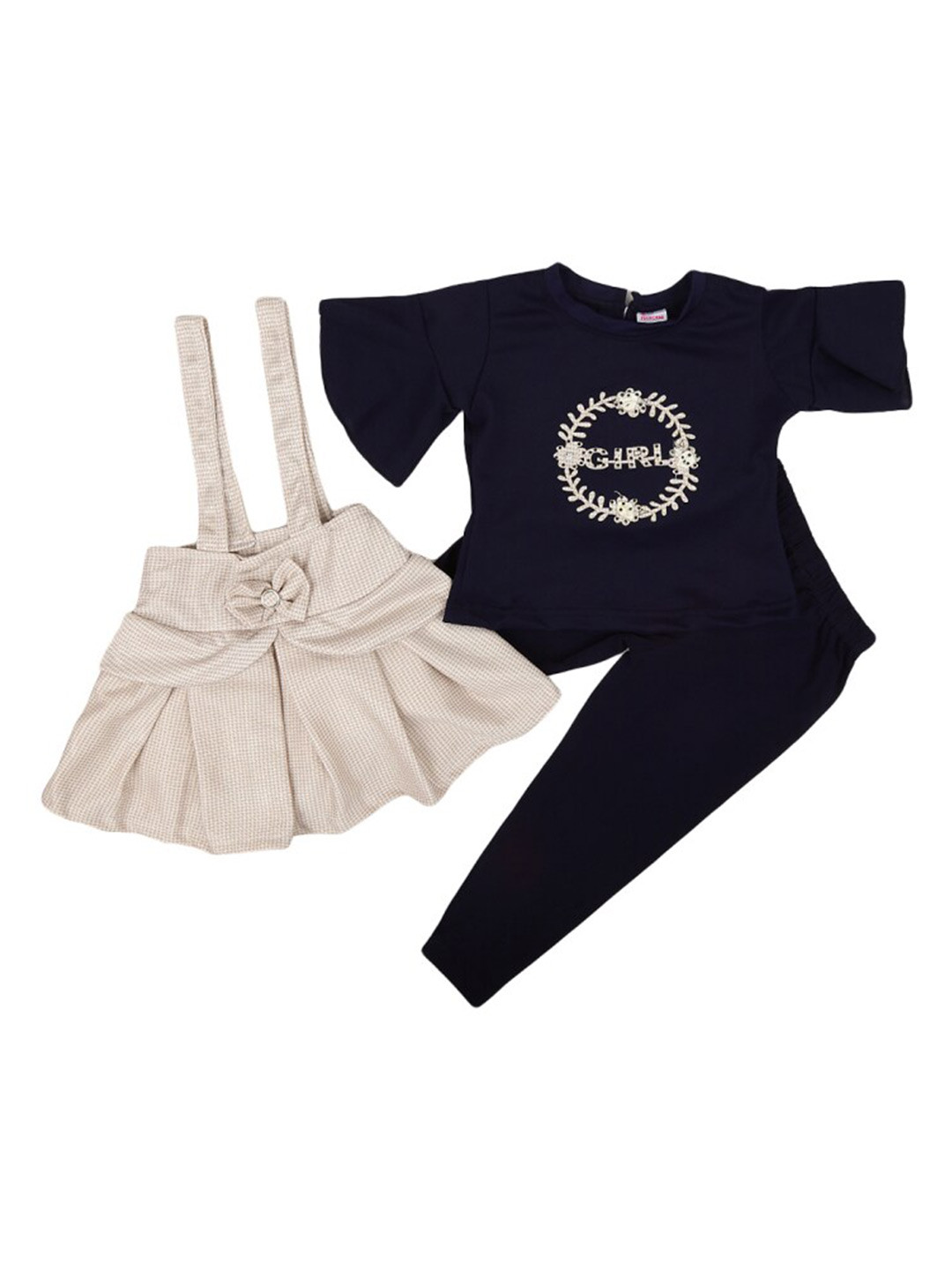 

V-Mart Girls Self Design Top With Leggings, Beige