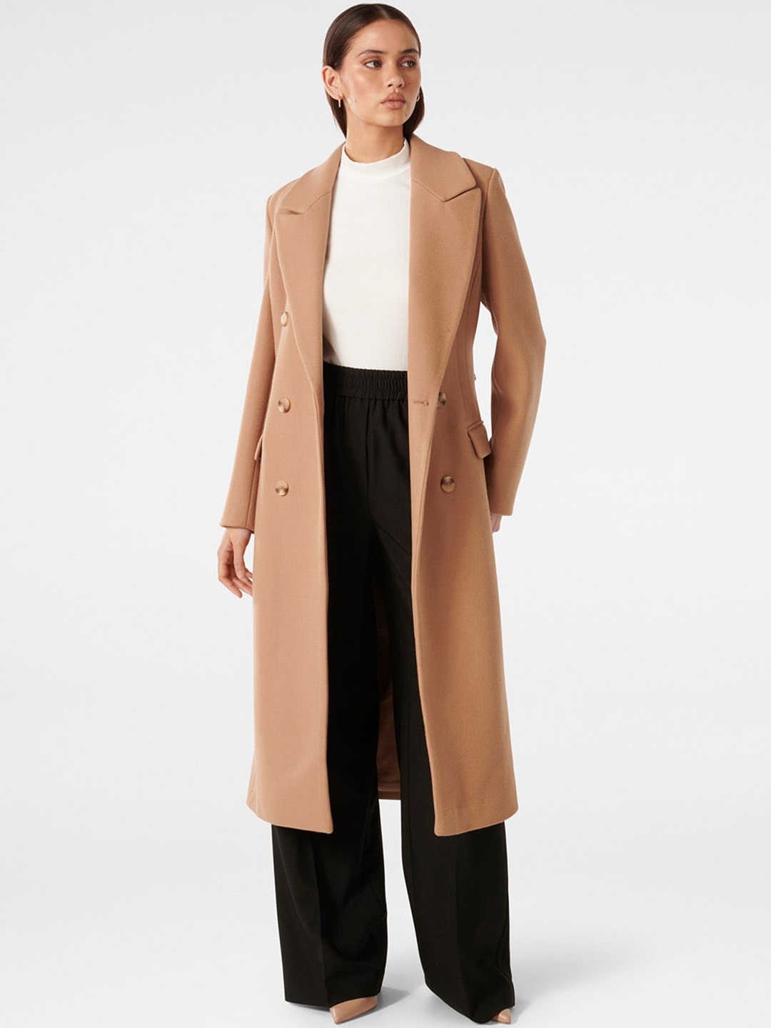 

Forever New Notched Lapel Collar Wrap Coat, Beige