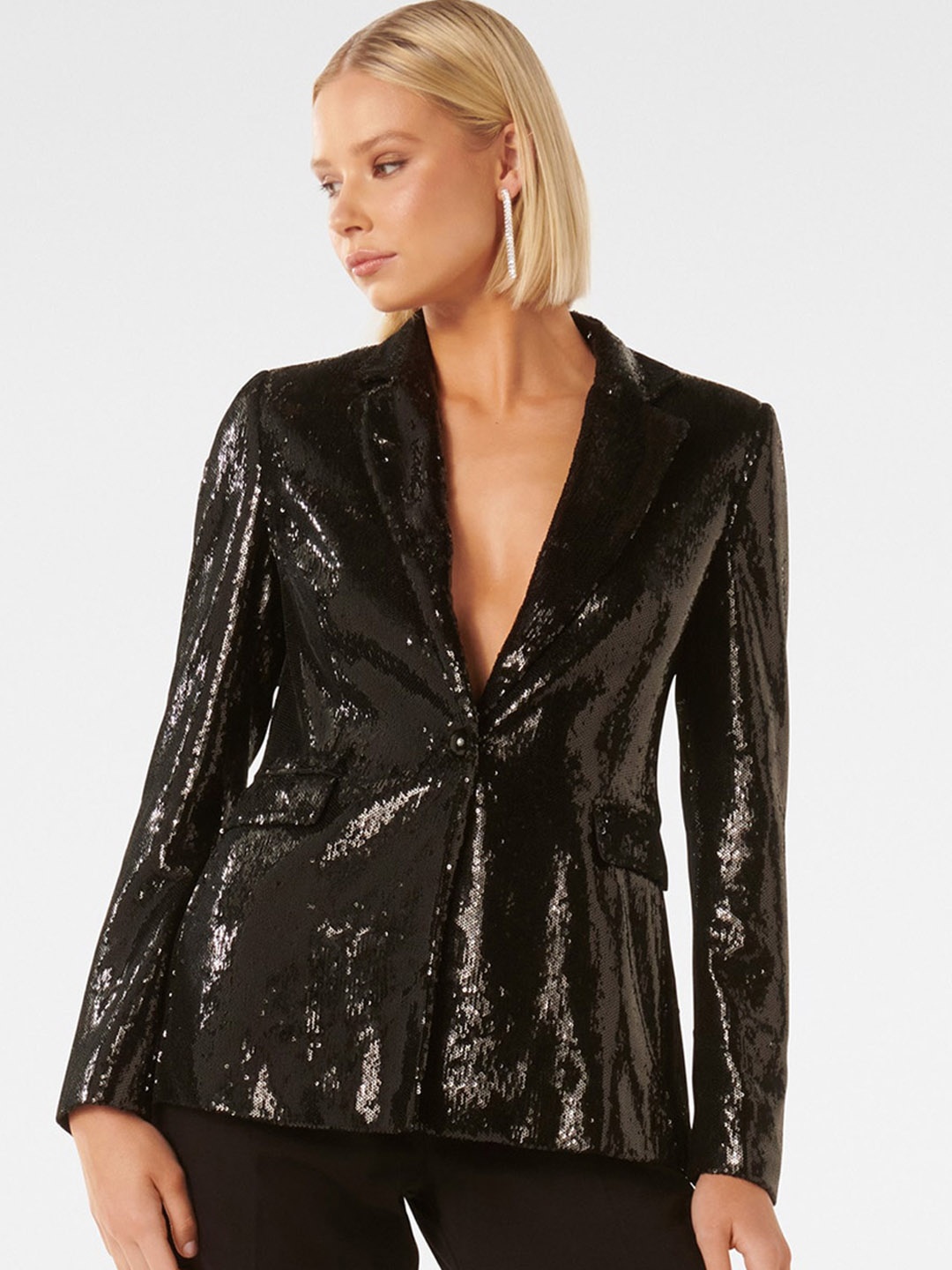 

Forever New Embellished Tailored-Fit Single Breasted Blazer, Black