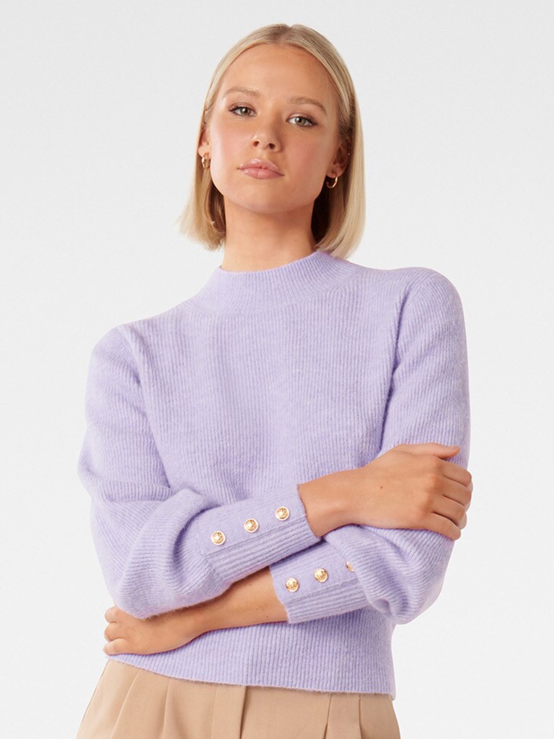 

Forever New High Neck Ribbed Pullover, Purple