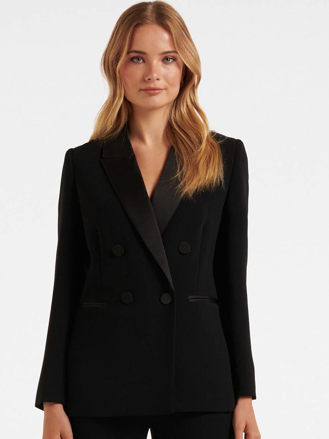 

Forever New Tailored Fit Double Breasted Formal Blazer, Black