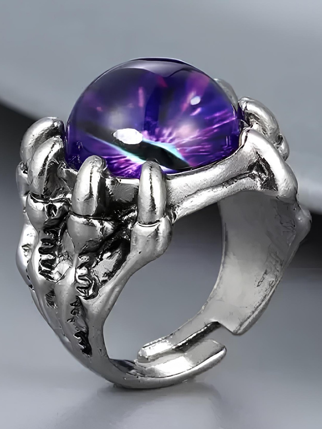 

KARISHMA KREATIONS Unisex Stainless Steel Stone-Studded Evil Eye Adjustable Finger Ring