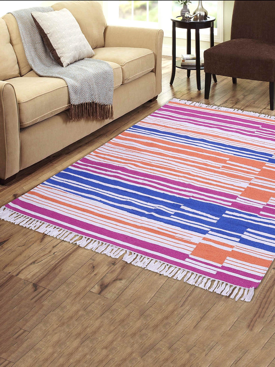 

PEQURA Pink & Blue Cotton Rectangular Carpet