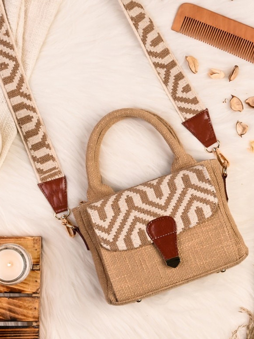 

Visual Echoes Textured Structured Cotton Shoulder Bag, Beige