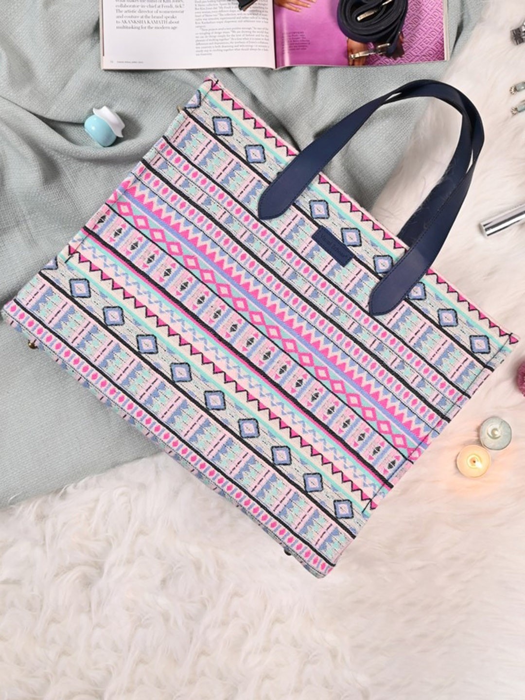 

Visual Echoes Ethnic Motifs Printed Structured Handheld Bag, Pink