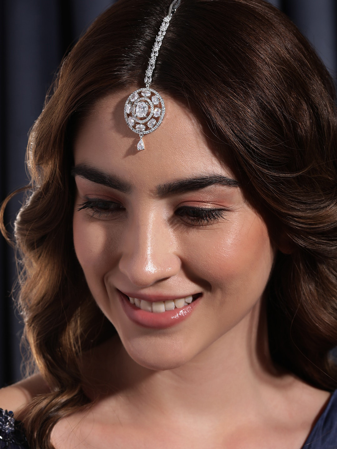 

Rubans Rhodium Plated Cubic Zirconia Studded Maang Tikka, Silver