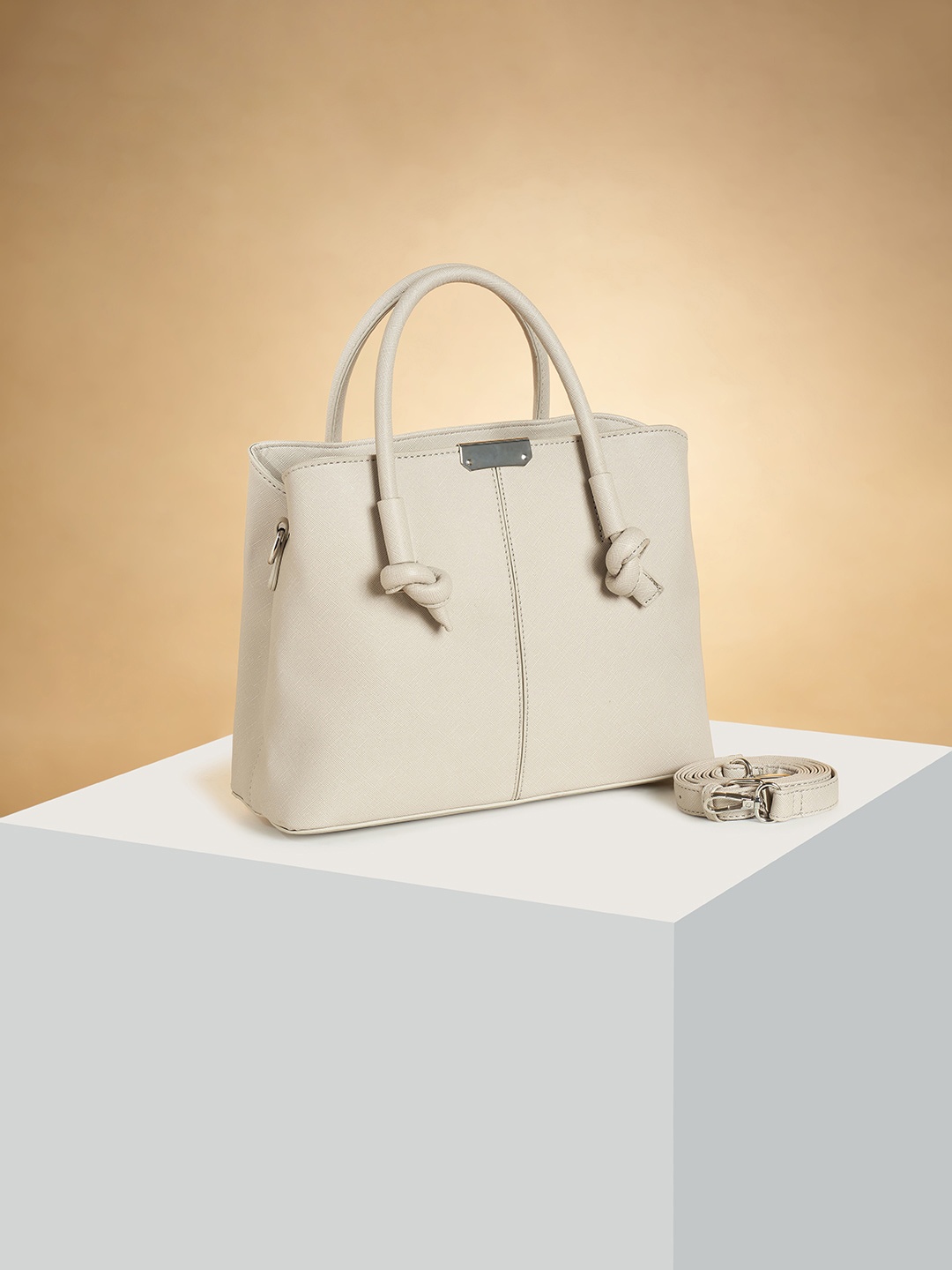 

Forever Glam by Pantaloons PU Oversized Structured Handheld Bag, Grey