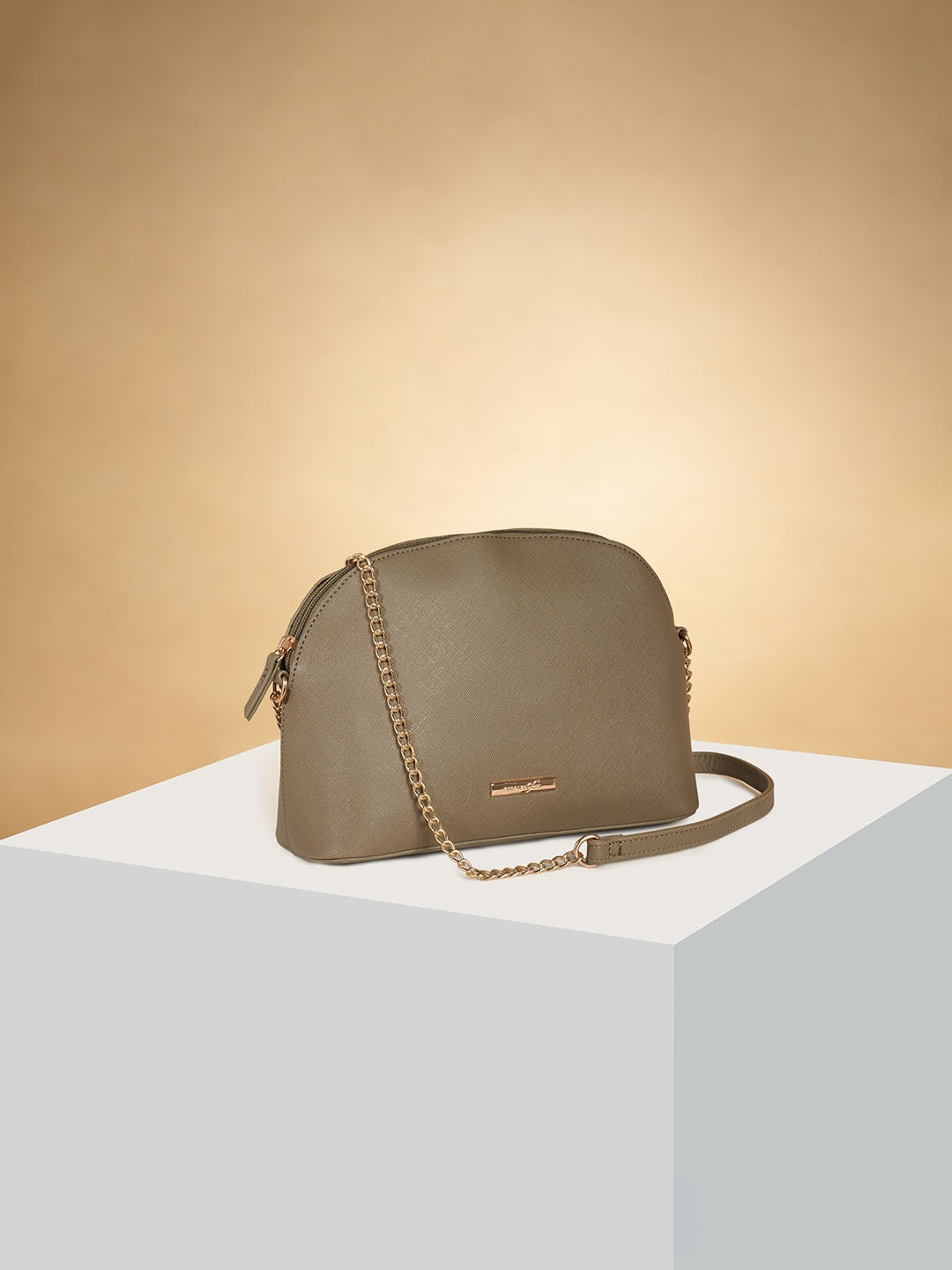 

Forever Glam by Pantaloons Structured Sling Bag, Khaki