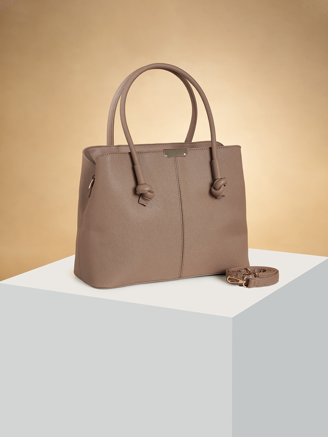 

Forever Glam by Pantaloons PU Oversized Structured Handheld Bag, Taupe